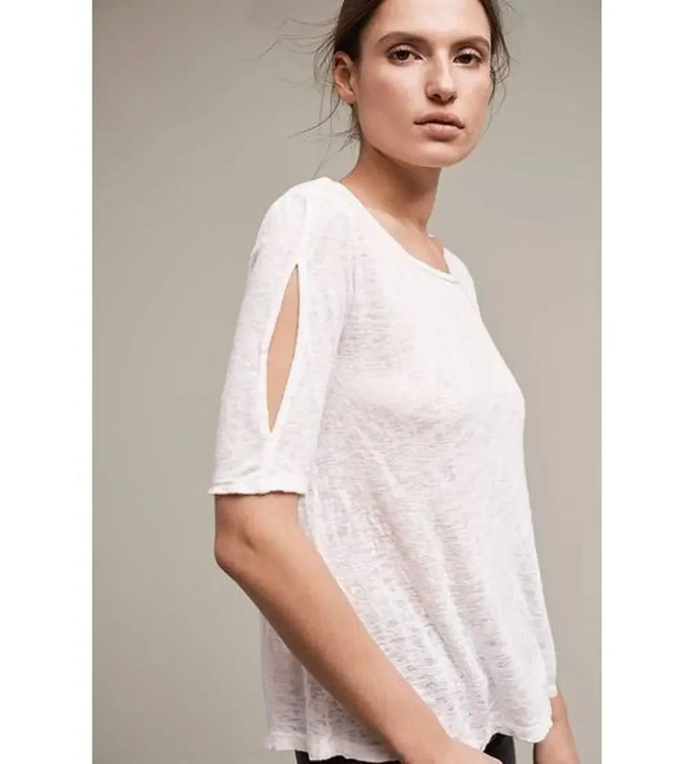 NEW Anthropologie White Carter Textured Tee Velvet by Graham & Spencer Sz Large
